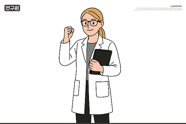 여자 일러스트 한명 미소 들기 성인 태블릿 손들기 파이팅 주먹 흰색 실험복 연구원 성인여자한명만 안경낌 국내일러스트 AI파일 직업 1 안경 컬러 모션 표정 사람 전자제품 스마트기기 가운 여자한명만 성인여자만 파일형식 벡터