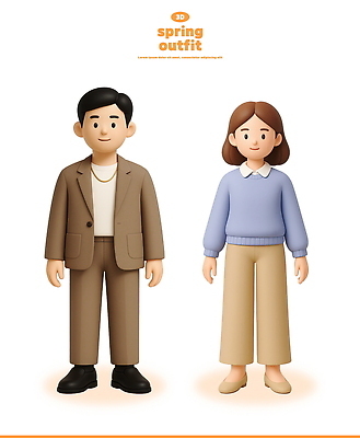 전신 PSD 편집이미지 여자 남자 3D캐릭터 미소 성인 두명 3D 니트 CD자켓 성인만 오오티디 편집3D 캐릭터 패션 상의 표정 사람 CD 디지털합성 신조어 파일형식