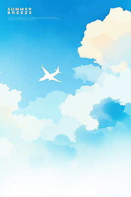 PSD 구름 하늘색 일러스트 하늘 비행기 사람없음 여름풍경 비행 감성 국내일러스트 자연요소 컨셉 항공교통 대중교통 풍경 파란색 파일형식 여름_계절