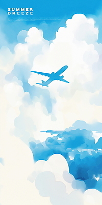 PSD 구름 하늘색 일러스트 하늘 비행기 사람없음 여름풍경 비행 감성 국내일러스트 자연요소 컨셉 항공교통 대중교통 풍경 파란색 파일형식 여름_계절