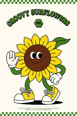 운동화 잎 일러스트 해바라기 의인화 미소 사람없음 노란색 걷기 귀여움 활발 복고 손인사 꽃캐릭터 일러캐릭터 AI파일 식물 캐릭터 꽃 컬러 신발 컨셉 모션 표정 인사 파일형식 벡터