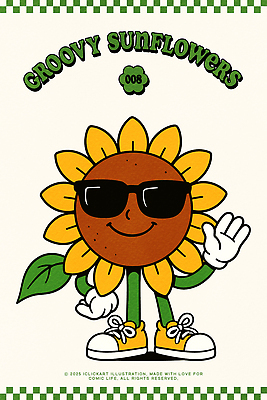 허리손 운동화 잎 일러스트 해바라기 의인화 미소 사람없음 선글라스 노란색 귀여움 활발 복고 손인사 꽃캐릭터 멋쟁이 일러캐릭터 AI파일 식물 캐릭터 꽃 안경 컬러 포즈 신발 컨셉 표정 인사 파일형식 벡터