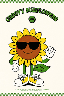 허리손 운동화 잎 일러스트 해바라기 의인화 미소 사람없음 선글라스 노란색 귀여움 활발 복고 손인사 꽃캐릭터 멋쟁이 일러캐릭터 AI파일 식물 캐릭터 꽃 안경 컬러 포즈 신발 컨셉 표정 인사 파일형식 벡터