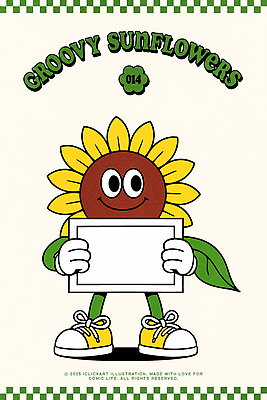 운동화 잎 일러스트 해바라기 의인화 미소 들기 사람없음 노란색 귀여움 활발 팻말 복고 꽃캐릭터 카피스페이스 일러캐릭터 AI파일 식물 캐릭터 꽃 컬러 신발 컨셉 모션 프레임 표정 공백 파일형식 벡터