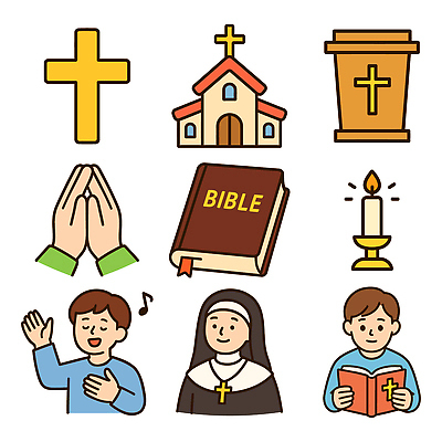 아이콘 손 여자 남자 기독교 십자가 촛불 들기 상반신 성인 신체부위 세명 교회 손들기 성경 기도 찬송가 읽기 촛대 손모으기 단상 수녀 십자가목걸이 성인만 2D아이콘 AI파일 종교 목걸이 초 노래 종교용품 종교건축 모션 사람 손짓 건물 천주교 파일형식 벡터