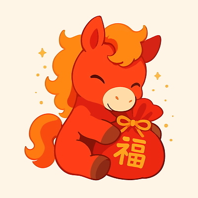 한마리 일러스트 안기 새해 복주머니 미소 웃음 사람없음 빨간색 반짝임 귀여움 복 소중 말띠 말캐릭터 일러캐릭터 병오년 붉은말 AI파일 캐릭터 1 컬러 동물캐릭터 컨셉 모션 전통소품 표정 한자 십이지신 말_동물 파일형식 벡터 2026년