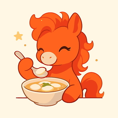 한마리 그릇 별 일러스트 식탁 새해 들기 사람없음 빨간색 반짝임 귀여움 숟가락 먹기 말띠 떡국 말캐릭터 맛있는 일러캐릭터 병오년 붉은말 AI파일 자연요소 캐릭터 1 식기 한식 컬러 동물캐릭터 컨셉 모션 탁자 수저 전통음식 십이지신 말_동물 파일형식 벡터 2026년