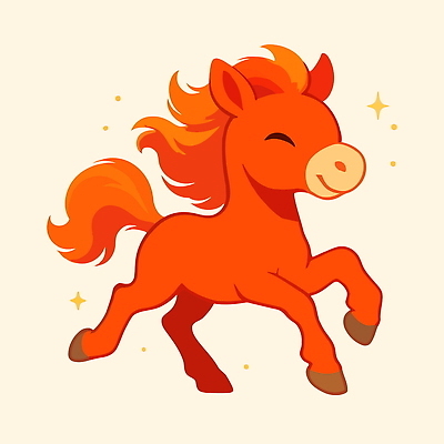 한마리 일러스트 날리기 바람 새해 사람없음 빨간색 반짝임 귀여움 말띠 말캐릭터 일러캐릭터 병오년 붉은말 AI파일 자연요소 캐릭터 1 컬러 동물캐릭터 컨셉 모션 날씨 십이지신 말_동물 파일형식 벡터 2026년
