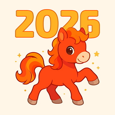 한마리 일러스트 새해 사람없음 빨간색 반짝임 귀여움 말띠 말캐릭터 다리들기 일러캐릭터 병오년 붉은말 AI파일 캐릭터 1 컬러 동물캐릭터 컨셉 모션 십이지신 말_동물 파일형식 벡터 2026년