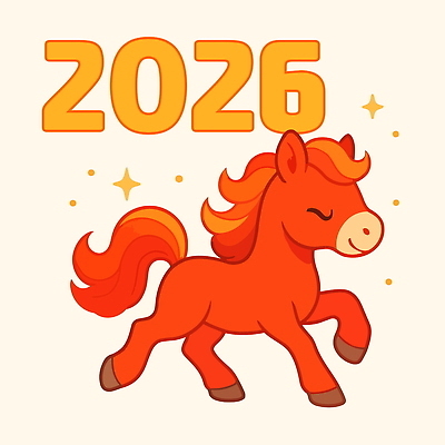 한마리 일러스트 새해 사람없음 빨간색 반짝임 귀여움 눈감음 말띠 말캐릭터 일러캐릭터 병오년 붉은말 AI파일 캐릭터 1 컬러 동물캐릭터 컨셉 모션 십이지신 말_동물 파일형식 벡터 2026년