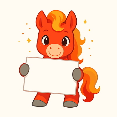 한마리 종이 일러스트 새해 들기 사람없음 빨간색 반짝임 귀여움 팻말 말띠 말캐릭터 카피스페이스 일러캐릭터 병오년 붉은말 AI파일 캐릭터 1 컬러 동물캐릭터 컨셉 모션 프레임 공백 십이지신 말_동물 파일형식 벡터 2026년