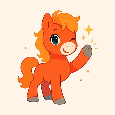 한마리 일러스트 새해 윙크 사람없음 빨간색 반짝임 귀여움 말띠 손인사 말캐릭터 일러캐릭터 병오년 붉은말 AI파일 캐릭터 1 컬러 동물캐릭터 컨셉 모션 표정 십이지신 인사 말_동물 파일형식 벡터 2026년