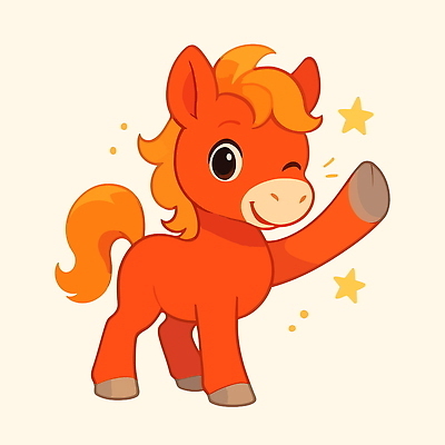 한마리 별 일러스트 새해 윙크 사람없음 빨간색 반짝임 귀여움 말띠 손인사 말캐릭터 일러캐릭터 병오년 붉은말 AI파일 자연요소 캐릭터 1 컬러 동물캐릭터 컨셉 모션 표정 십이지신 인사 말_동물 파일형식 벡터 2026년