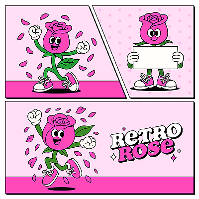 꽃잎 잎 일러스트 미소 들기 사람없음 반짝임 장미 손들기 귀여움 점프 활발 만세 팻말 만화 스니커즈 복고 카툰스타일 꽃캐릭터 진분홍색 카피스페이스 일러캐릭터 AI파일 식물 캐릭터 꽃 분홍색 운동화 컨셉 모션 프레임 표정 공백 파일형식 벡터