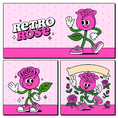 배너 리본 허리손 잎 일러스트 미소 사람없음 반짝임 장미 걷기 귀여움 점프 활발 가리킴 만화 스니커즈 복고 브이 손인사 카툰스타일 꽃캐릭터 진분홍색 일러캐릭터 AI파일 식물 캐릭터 꽃 분홍색 포즈 운동화 컨셉 모션 표정 손짓 인사 파일형식 벡터