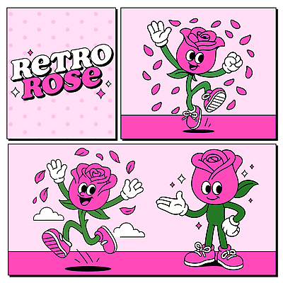 구름 꽃잎 허리손 잎 일러스트 미소 사람없음 반짝임 달리기 장미 손들기 귀여움 점프 활발 만세 가리킴 만화 스니커즈 복고 카툰스타일 꽃캐릭터 진분홍색 일러캐릭터 AI파일 자연요소 식물 캐릭터 꽃 분홍색 포즈 운동화 컨셉 모션 표정 손짓 파일형식 벡터