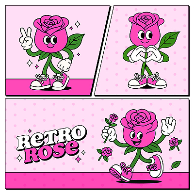 잎 일러스트 미소 들기 사람없음 반짝임 장미 걷기 귀여움 활발 만화 스니커즈 복고 브이 손인사 카툰스타일 꽃캐릭터 손하트 진분홍색 일러캐릭터 AI파일 식물 캐릭터 꽃 분홍색 운동화 컨셉 모션 표정 손짓 인사 파일형식 벡터