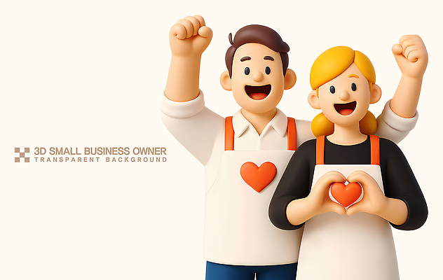 PSD 편집이미지 커플 여자 남자 3D캐릭터 사랑 미소 성인 두명 3D 손들기 파이팅 앞치마 주먹 만세 하트 손하트 성인만 소상공인 편집3D 모양 직업 캐릭터 감정 관계 모션 표정 사람 손짓 경제 상인 디지털합성 파일형식