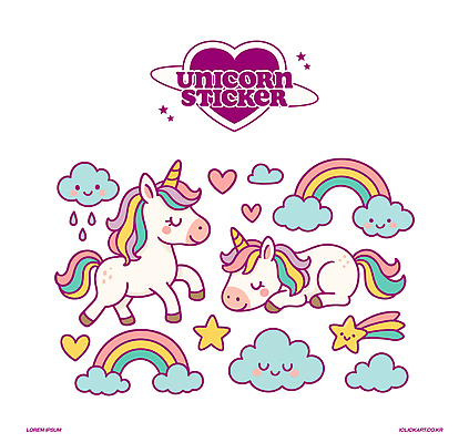 구름 별 엎드리기 무지개 스티커 일러스트 상상 동화 미소 사람없음 판타지 세트 귀여움 눈감음 보라색 하트 잠 유성 유니콘 환상 국내일러스트 AI파일 자연요소 모양 컬러 컨셉 모션 표정 파일형식 벡터