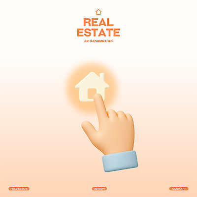 PSD 편집이미지 손 버튼 부동산 신체부위 빛 3D 주황색 누름 집모양 편집3D 모양 컬러 모션 사람 재산 디지털합성 파일형식