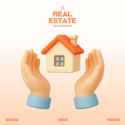 PSD 편집이미지 손 부동산 주택 신체부위 3D 주황색 집모양 편집3D 모양 컬러 사람 건물 재산 디지털합성 파일형식