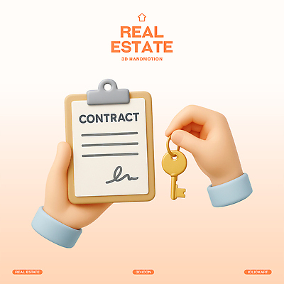 PSD 편집이미지 손 열쇠 부동산 주택 들기 신체부위 3D 주황색 거래 계약서 서명 서류판 집모양 편집3D 모양 컬러 모션 사람 건물 사무용품 재산 디지털합성 파일형식
