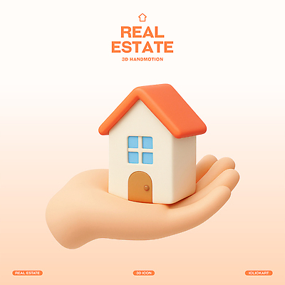 PSD 편집이미지 손 부동산 주택 들기 신체부위 3D 주황색 집모양 편집3D 모양 컬러 모션 사람 건물 재산 디지털합성 파일형식