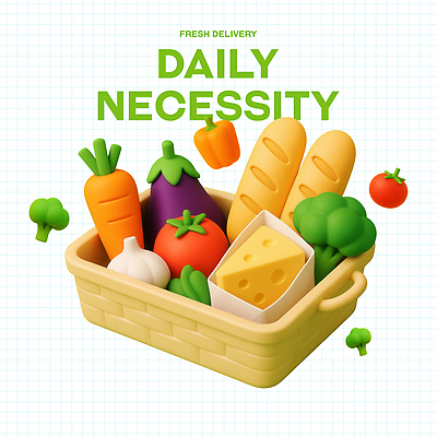 PSD 편집이미지 음식 토마토 가지 치즈 파프리카 마늘 사람없음 3D 바구니 당근 바게트 브로콜리 생필품 식료품바구니 편집3D 빵 채소 유제품 뿌리채소 디지털합성 오브젝트 파일형식