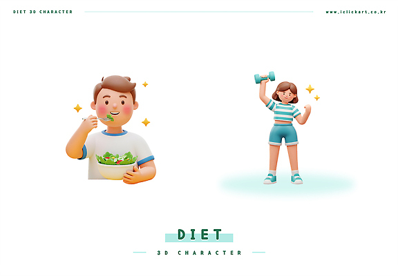 전신 PSD 편집이미지 그릇 여자 남자 포크 다이어트 미소 들기 상반신 성인 두명 반짝임 운동복 운동 3D 손들기 아령 샐러드 잡기 먹기 성인만 편집3D 식기 옷 음식 모션 표정 건강 사람 디지털합성 파일형식