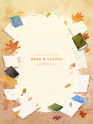 PSD 단풍 낙엽 일러스트 수채화 프레임 사람없음 책 가을풍경 펼침 베이지색 카피스페이스 국내일러스트 컬러 잎 모션 풍경 공백 파일형식 가을_계절