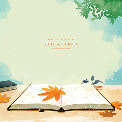 PSD 단풍 낙엽 일러스트 수채화 사람없음 책 가을풍경 펼침 청록색 카피스페이스 국내일러스트 컬러 잎 모션 풍경 공백 파일형식 가을_계절