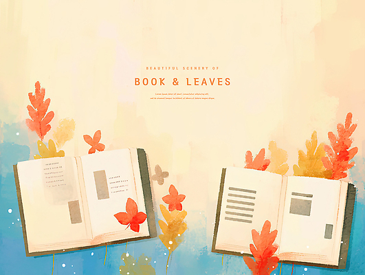 PSD 단풍 낙엽 일러스트 수채화 사람없음 책 가을풍경 펼침 베이지색 카피스페이스 국내일러스트 컬러 잎 모션 풍경 공백 파일형식 가을_계절