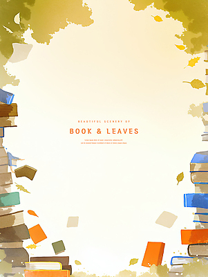 PSD 낙엽 일러스트 수채화 프레임 사람없음 연두색 가을풍경 떨어짐 책더미 카피스페이스 국내일러스트 컨셉 잎 풍경 책 초록색 공백 무더기 파일형식 가을_계절