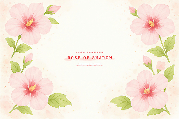 PSD 잎 일러스트 수채화 프레임 사람없음 꽃봉오리 무궁화 연분홍색 카피스페이스 국내일러스트 식물 꽃 분홍색 공백 파일형식