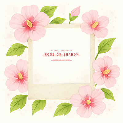 PSD 잎 일러스트 수채화 프레임 사람없음 꽃봉오리 폴라로이드사진 무궁화 연분홍색 카피스페이스 국내일러스트 식물 꽃 분홍색 공백 폴라로이드 파일형식
