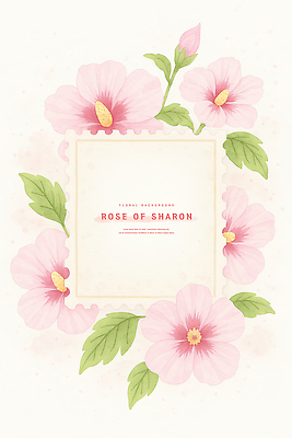 PSD 잎 일러스트 수채화 프레임 사람없음 꽃봉오리 무궁화 우표 연분홍색 카피스페이스 국내일러스트 식물 꽃 분홍색 공백 파일형식