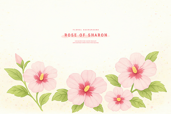 PSD 잎 일러스트 수채화 사람없음 꽃봉오리 무궁화 연분홍색 카피스페이스 국내일러스트 식물 꽃 분홍색 공백 파일형식