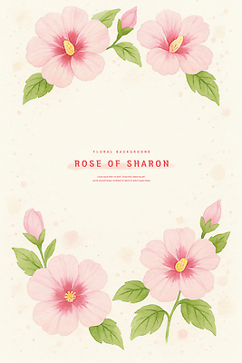 PSD 잎 일러스트 수채화 프레임 사람없음 꽃봉오리 무궁화 연분홍색 카피스페이스 국내일러스트 식물 꽃 분홍색 공백 파일형식