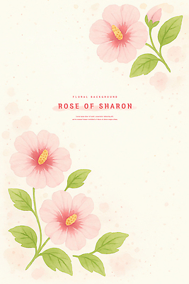 PSD 잎 일러스트 수채화 프레임 사람없음 꽃봉오리 무궁화 연분홍색 카피스페이스 국내일러스트 식물 꽃 분홍색 공백 파일형식