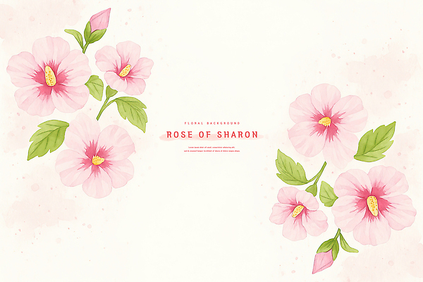 PSD 잎 일러스트 수채화 사람없음 꽃봉오리 무궁화 연분홍색 카피스페이스 국내일러스트 식물 꽃 분홍색 공백 파일형식