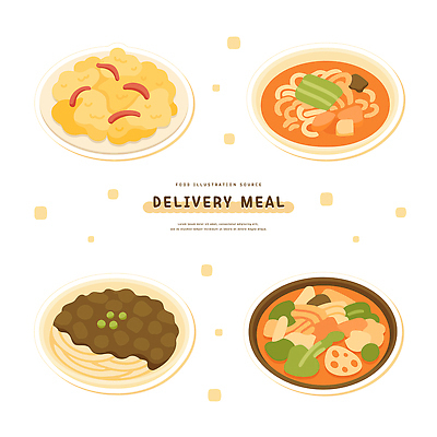 그릇 접시 스티커 일러스트 사람없음 세트 짜장면 오브젝트 탕수육 짬뽕 배달음식 마라탕 국내일러스트 AI파일 식기 음식 중식 배달 파일형식 벡터