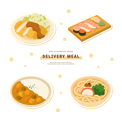 접시 스티커 일러스트 사람없음 세트 초밥 돈가스 오브젝트 우동 카레라이스 나무접시 배달음식 우동그릇 국내일러스트 AI파일 그릇 식기 음식 면류 커틀릿 배달 카레 일본음식 파일형식 벡터