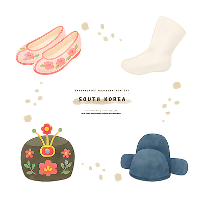 PSD 한국전통 전통문화 스티커 일러스트 수채화 사람없음 세트 오브젝트 족두리 꽃신 버선 관모 국내일러스트 전통 문화 신발 양말 전통소품 한국 파일형식
