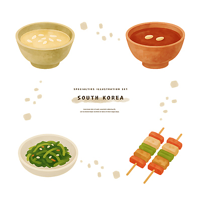 PSD 한국전통 접시 전통문화 스티커 일러스트 잔 수채화 사람없음 세트 꼬치 오브젝트 식혜 나물무침 수정과 국내일러스트 전통 식기 문화 음료 한국 전통차 무침 파일형식