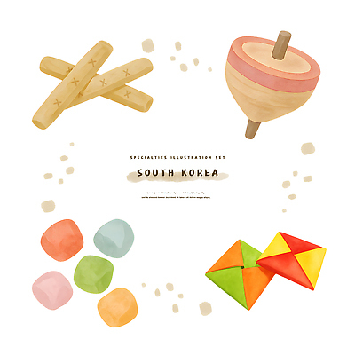 PSD 한국전통 전통문화 스티커 일러스트 수채화 사람없음 세트 윷 윷놀이 오브젝트 팽이 팽이치기 공기놀이 딱지 딱지치기 공기돌 국내일러스트 전통 문화 놀이 한국 놀이용품 전통놀이 파일형식