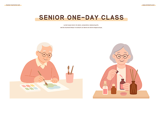 여자 할아버지 노년 남자 할머니 분홍색 일러스트 미소 앉기 상반신 두명 잡기 붓 그리기 팔레트 스포이트 물통 향수 책상 넣기 디퓨저 노인만 안경낌 원데이클래스 조향 액티브시니어 국내일러스트 AI파일 안경 컬러 가구 모션 표정 사람 성인 실버라이프 화장품 클래스 피펫 성인만 파일형식 벡터