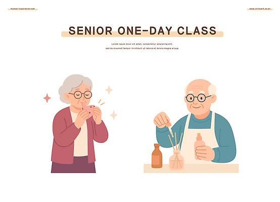 여자 할아버지 노년 남자 할머니 분홍색 일러스트 미소 앉기 상반신 두명 반짝임 눈감음 잡기 불기 책상 디퓨저 오카리나 노인만 안경낌 원데이클래스 조향 액티브시니어 국내일러스트 AI파일 안경 악기 컬러 가구 모션 표정 사람 성인 실버라이프 클래스 성인만 파일형식 벡터