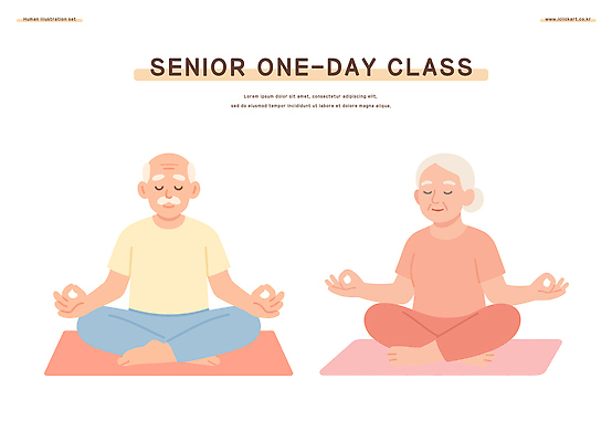 전신 여자 할아버지 노년 남자 할머니 분홍색 일러스트 요가 미소 앉기 상반신 두명 평화 매트 책상 명상 노인만 안경낌 원데이클래스 액티브시니어 국내일러스트 AI파일 웰빙 안경 컬러 가구 컨셉 모션 표정 사람 성인 실버라이프 클래스 성인만 파일형식 벡터
