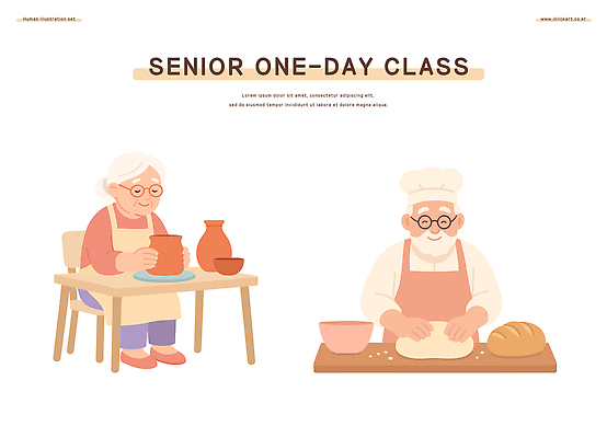 전신 그릇 여자 할아버지 노년 남자 할머니 분홍색 의자 일러스트 요리사모자 미소 앉기 상반신 두명 앞치마 도자기 바게트 도자기공예 책상 반죽 제빵 노인만 안경낌 원데이클래스 액티브시니어 국내일러스트 AI파일 모자_잡화 식기 안경 빵 컬러 가구 모션 표정 사람 성인 실버라이프 제과제빵 요리사 공예 클래스 성인만 파일형식 벡터