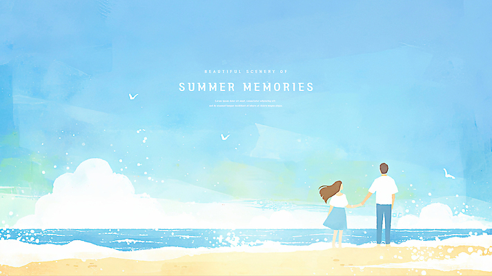 전신 PSD 구름 커플 여자 남자 데이트 일러스트 조류 하늘 수채화 사랑 성인 해변 두명 뒷모습 손잡기 여름풍경 추억 주머니손 물거품 성인만 국내일러스트 자연요소 동물 감정 바다 뷰포인트 컨셉 관계 모션 사람 풍경 거품 파일형식 여름_계절